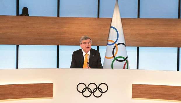 International Olympic Committee (IOC) president Thomas Bach speaks during the 137th IOC session at a virtual meeting in Lausanne, Switzerland. (Reuters)