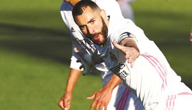 Real Madridu2019s Karim Benzema celebrates after scoring against Elche. (Reuters)
