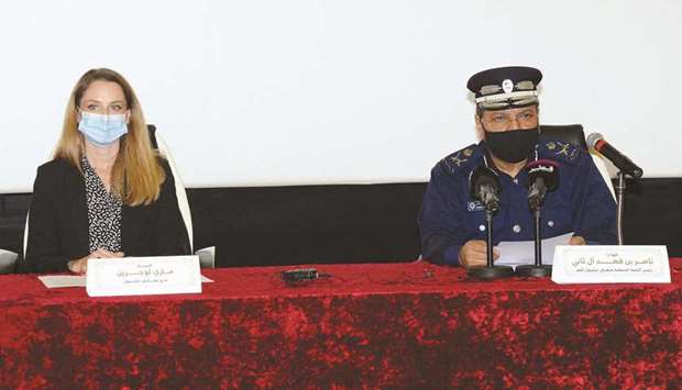 Major-General Nasser bin Fahd al-Thani with Marie Lagrenee at the press conference Saturday. PICTURE
