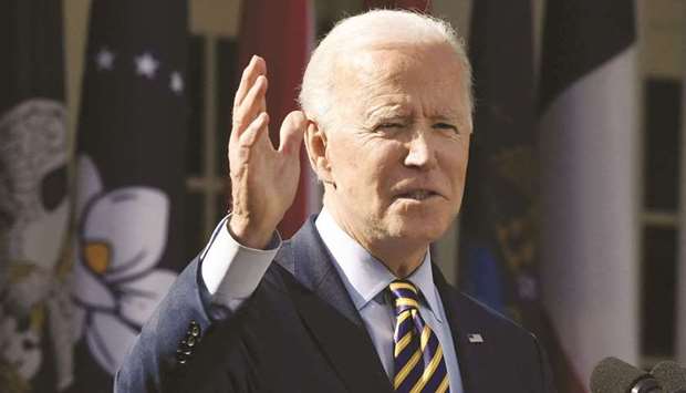 US President Joe Biden gestures as he speaks during an event on the American Rescue Plan in the Rose Garden of the White House in Washington, DC, on March 12. Candidate Biden rode into the White House promising to build back the economy after the devastation of Covid-19 with cleaner energy and a lower carbon footprint. The $1.9tn American Rescue Plan that President Biden has signed into law, however, does little in the way of fulfilling that pledge.