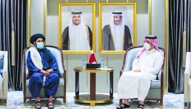 HE the Deputy Prime Minister and Minister of Foreign Affairs Sheikh Mohamed bin Abdulrahman al-Thani meets with the Head of the Political Office of Afghan Taliban, Mullah Abdul Ghani Baradar.