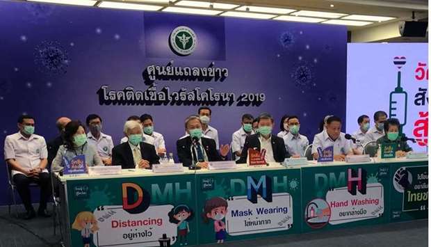 Health officials hold a press conference on the vaccination programme for the Covid-19 coronavirus in Bangkok on March 12. AFP