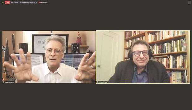 Mark Mangini (left) speaking at Qumra 2021.