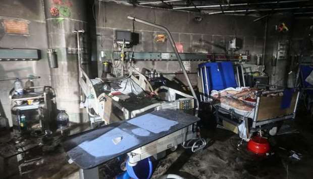 Damaged medical equipment and beds are seen at the Covid-19 coronavirus Intensive Care Unit (ICU) of the Dhaka medical college after a fire broke out, in Dhaka. AFP