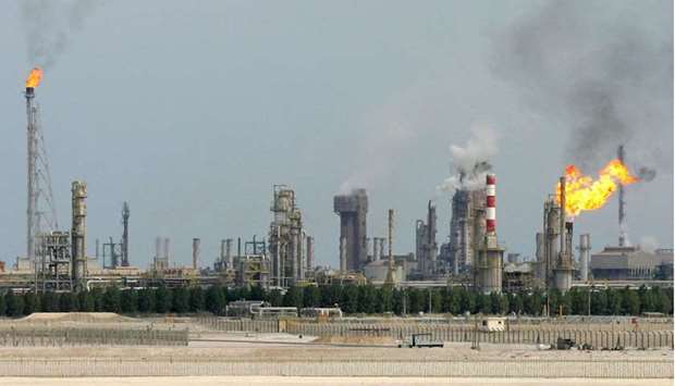 This file photo taken on February 1, 2006 shows an oil refinery on the outskirts of Doha. Qatar's energy sector began the year on a robust footing, with oil and gas extraction growing year-on-year in January, according to FocusEconomics.