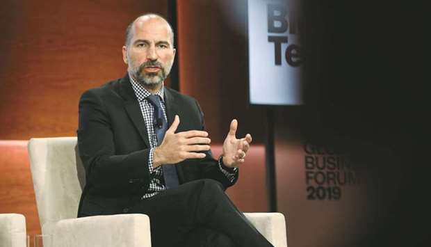 Dara Khosrowshahi, CEO of Uber Technologies, speaks during the Bloomberg Global Business Forum in New York.