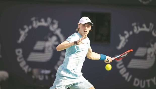 Denis Shapovalov plays a forehand against Franceu2019s Jeremy Chardy in Dubai yesterday.