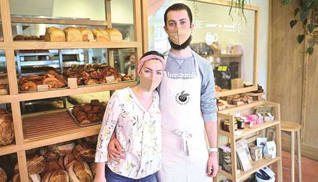 Owners Sophia and Jesse Sutton-Jones at the Sourdough Sophia bakery in north London. (AFP)