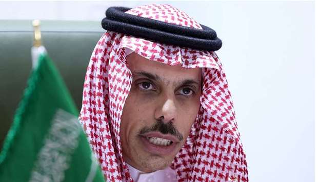 Saudi Foreign Minister Faisal bin Farhan speaks during a press conference in Riyadh on Monday, announcing an offer of a ceasefire with Yemen's Huthi rebels.