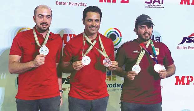 Qatar won the silver medal in the menu2019s skeet team event on the fourth day of the ISSF shooting World Cup in New Delhi on Monday.