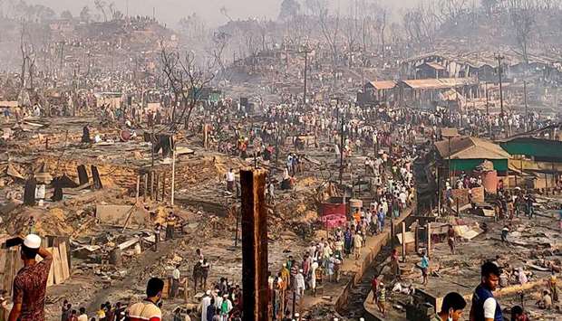 A general view of a Rohingya refugee camp after a fire burned down all the shelters in Cox's Bazar, Bangladesh