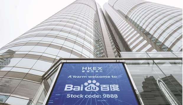 A screen shows a message marking the listing of Baidu on the Hong Kong Stock Exchange. Baidu debuted on Hong Kongu2019s stock exchange yesterday after raising $3.1bn in its initial public offering, the latest mainland tech giant to flock to the financial hub.