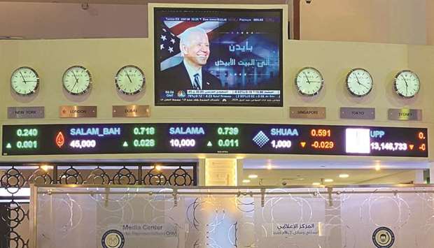 A screen in the Dubai Stock Exchange in Dubai (file). The UAEu2019s equity markets have not seen sizeable IPOs over the past few years.
