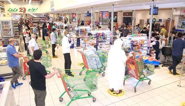 Social distancing is ensured by placing signages at vantage points inside LuLu stores.