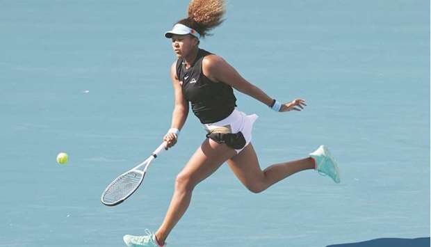 Naomi Osaka of Japan hits a forehand against Elise Mertens of Belgium (not pictured) in the fourth round of the Miami Open on Monday. PICTURE: Geoff Burke u2013 USA TODAY Sports