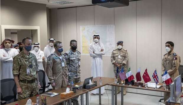 His Highness the Amir Sheikh Tamim bin Hamad Al-Thani during the visit to the National Security Shield Center in Duhail camp complex