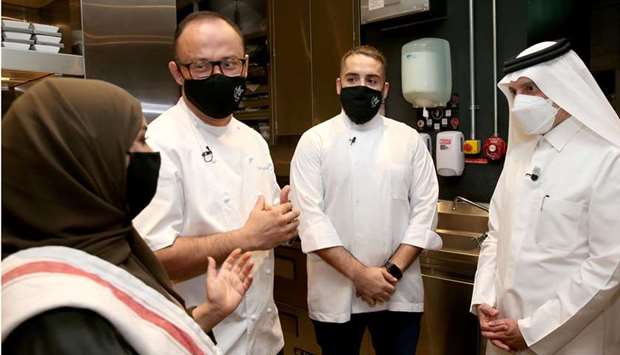 Qatar Airways Group Chief Executive HE Akbar al-Baker interacting with a group of chefs. Qatar Airways official airline sponsor of the first Chefs of Qatar Virtual Food Festival