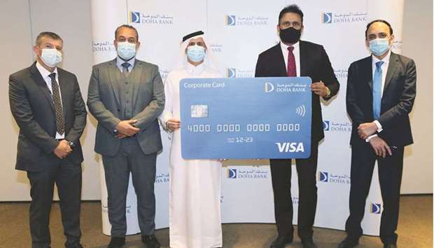Doha Bank and Visa officials during the launch ceremony.