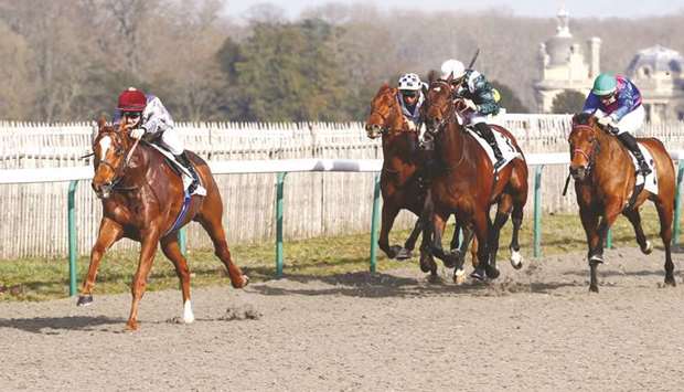 Vincent Cheminaud (left) rides Duhail to victory in the Prix Anabaa in Chantilly, France, on Tuesday
