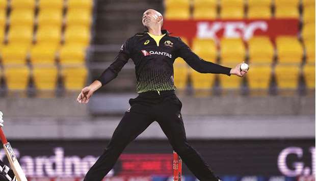 Australiau2019s Ashton Agar bowls during the third Twenty20 match against New Zealand in Wellington yesterday. (AFP)