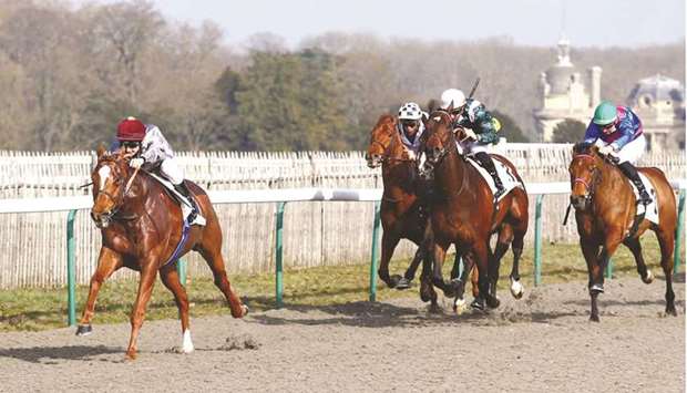 Vincent Cheminaud (left) rides Duhail to victory in the Prix Anabaa in Chantilly, France, on Tuesday. (Scoopdyga)