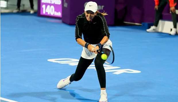 Victoria Azarenka of Belarus in action during the Qatar Total Open quarter-final against Elina Svitolina (not pictured) of Ukraine on Thursday.