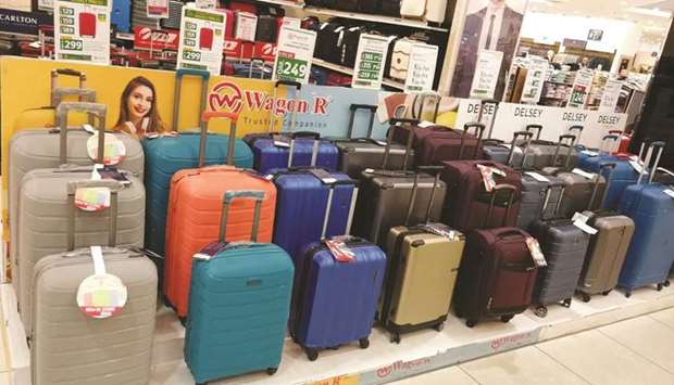Luggage of varying colours and design on display at LuLu stores.