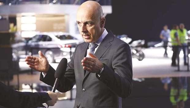Nicolas Peter, CFO of BMW, gestures while speaking during a Bloomberg Television interview in Frankfurt. BMW is well placed as electrification and alternatives to private vehicle ownership transform the auto industry, Peter said. He is undaunted by reports that Apple could enter the car business.
