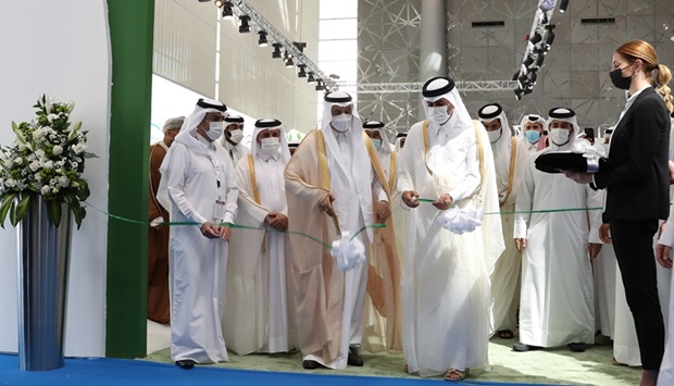 HE the Prime Minister and Minister of Interior Sheikh Khalid bin Khalifa bin Abdulaziz al-Thani inaugurating AgriteQ and EnviroteQ 2022 in the presence of other dignitaries.