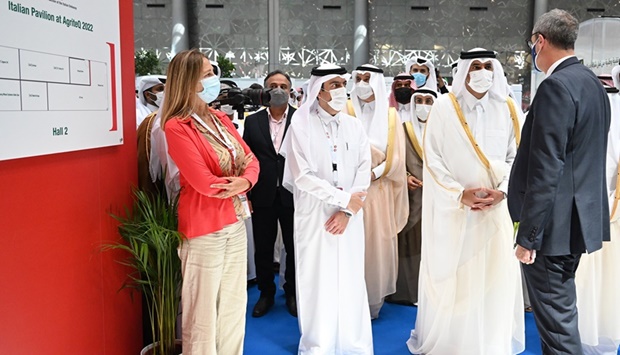 HE the Prime Minister and Minister of Interior Sheikh Khalid bin Khalifa bin Abdulaziz al-Thani at the Italian pavilion. Supplied picture