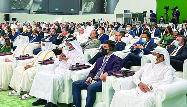 Qatar Chamber chairman Sheikh Khalifa bin Jassim al-Thani, Qatar Chamber first vice chairman Mohamed bin Towar al-Kuwari, and other top officials and dignitaries during the opening ceremony of this yearu2019s edition of the Qatar International Agriculture Exhibition (AgriteQ 2022).