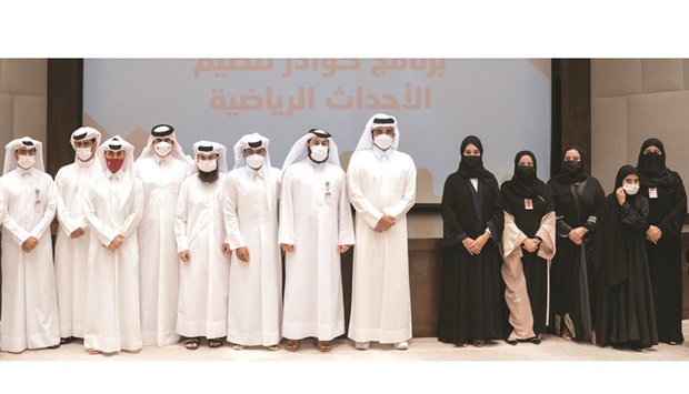 Qatar Olympic Committee (QOC) President HE Sheikh Joaan bin Hamad al-Thani and officials are seen during a ceremony held to celebrate the 43rd anniversary of its founding.