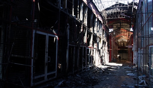 A general view of market Barabashovo after a fire caused by shelling, as Russia's invasion of Ukraine continues, in Kharkiv, Ukraine