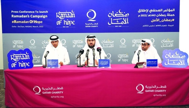 Qatar Charity officials announce the u2018Ramadan of Hopeu2019 campaign.