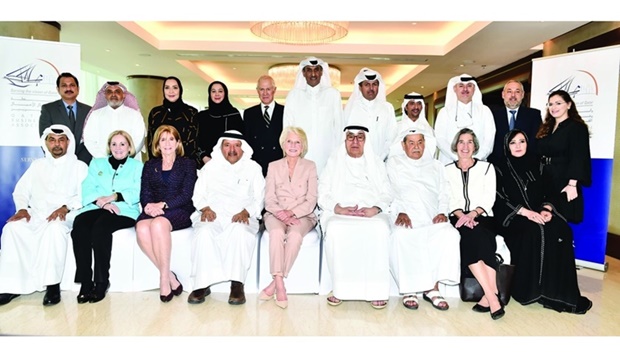 QBA Chairman HE Sheikh Faisal bin Qassim al-Thani, QBA first deputy chairman Hussain Alfardan, and board members Sherida al-Kaabi and Saud al-Mana join Jane Harman, former member of the US House of Representatives and her accompanying delegation, as well as other QBA members, during a business lunch on the sidelines of the Doha Forum.