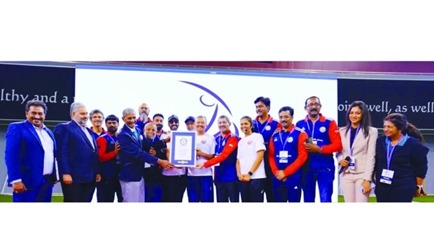 Indian ambassador Dr Deepak Mittal, Indian Sports Centre president Dr Mohan Thomas and other officials with the Guinness World Record certificate