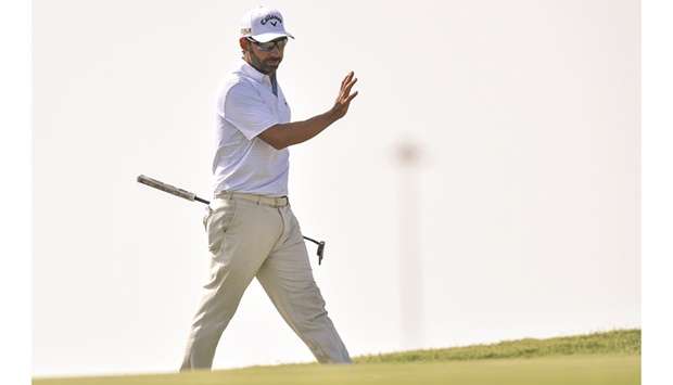 Spainu2019s Pablo Larrazabal gestures during the second round of the Commercial Bank Qatar Masters at the Doha Golf Club yesterday. PICTURES: Noushad Thekkayil