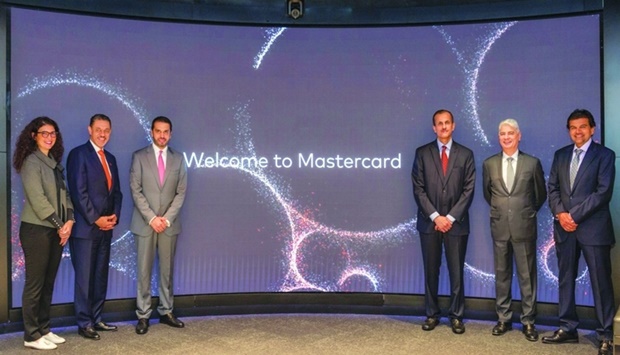 Dignitaries from QIIB and Mastercard during a visit to the company's regional headquarters in London.