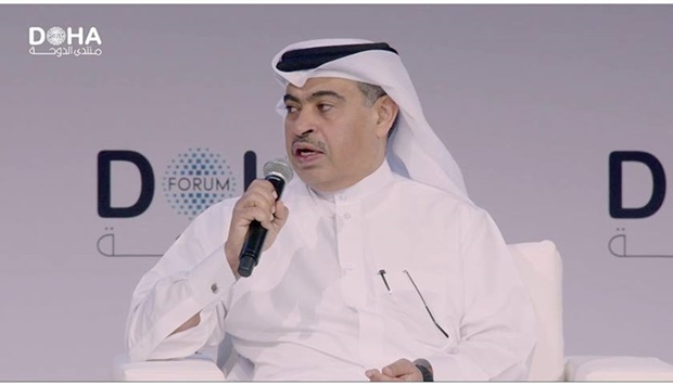 HE Minister of Finance Ali bin Ahmed Al Kuwari speaks during a Doha Forum session