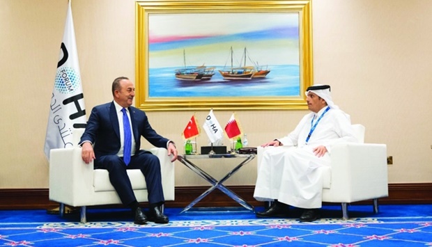 HE the Deputy Prime Minister and Minister of Foreign Affairs Sheikh Mohamed bin Abdulrahman al-Thani meets with Turkish Foreign Minister Mevlut Cavusoglu