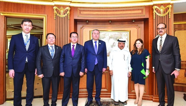 QBA Chairman HE Sheikh Faisal bin Qassim al-Thani joins Deputy Prime Minister and Minister of Foreign Affairs of Kazakhstan Mukhtar Tileuberdi, along with other dignitaries on the sidelines of the Doha Forum.