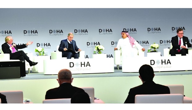HE Dr Khalid bin Mohamed al-Attiyah along with other panelists at the Doha Forum. PICTURE: Thajudheen