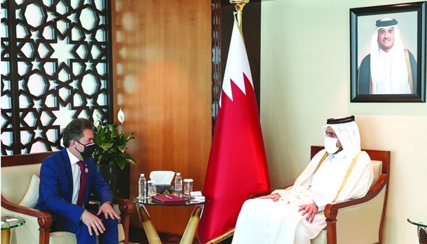 HE the Minister of Commerce and Industry Sheikh Mohamed bin Hamad bin Qassim al-Thani meets with Engineer Luis Alberto Castiglioni, Minister of Industry and Commerce of the Republic of Paraguay