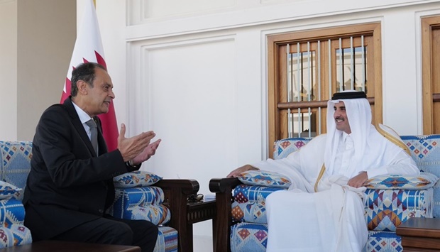 His Highness the Amir Sheikh Tamim bin Hamad Al-Thani meets with the Ambassador of the Republic of Paraguay to Qatar Angel Ramon Barchini
