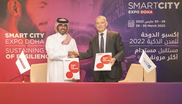 Sheikh Nasser bin Hamad bin Nasser al-Thani and Dr Marc Vermeersch at the signing ceremony.