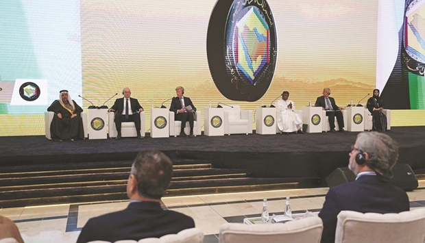 A general view shows a conference on Yemenu2019s devastating war hosted by the six-nation Gulf Co-operation Council in the Saudi capital Riyadh, yesterday, hours after the coalition announced a ceasefire for the holy month of Ramadan.