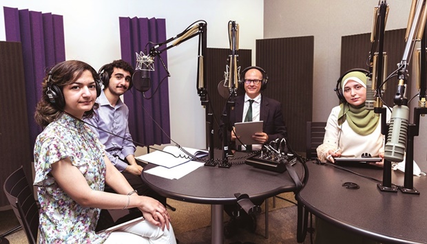 A recording session of the poetry readings.