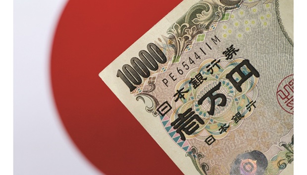 Japan flag and currency note. Japan 10000 currency