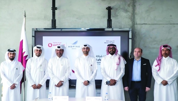 Aspire Zone Foundation and Vodafone Qatar officials at the signing ceremony.