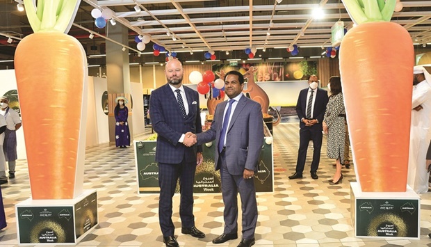 (From left) Australian ambassador to Qatar Jonathan Muir and LuLu Group International director Dr Mohamed Althaf at the opening of 'Australian Week 2022' at LuLu Abu Sidra recently. PICTURE: Shaji Kayamkulam